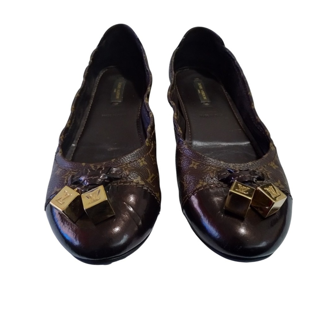 Louis‎ Vuitton Monogram Canvas/Patent Leather Lovely Ballet Flats Dice LV Charm